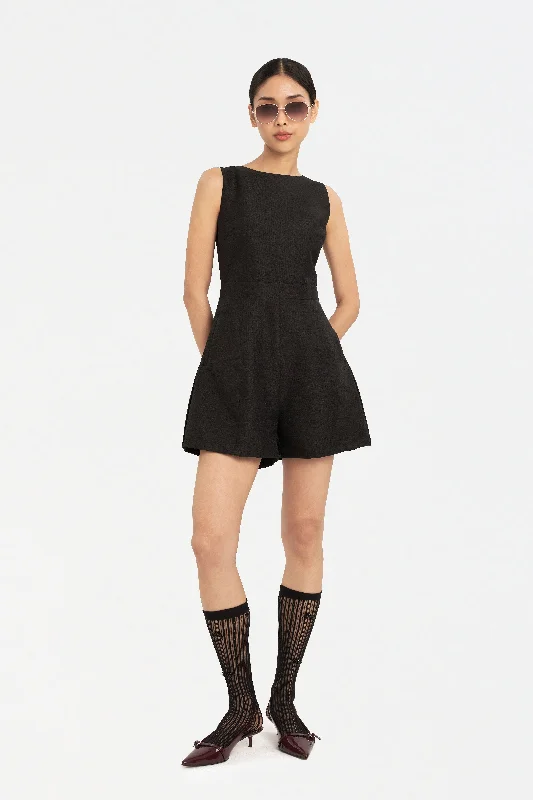 Fantastic Offers Caitlin Open Back Romper in Mystic Black