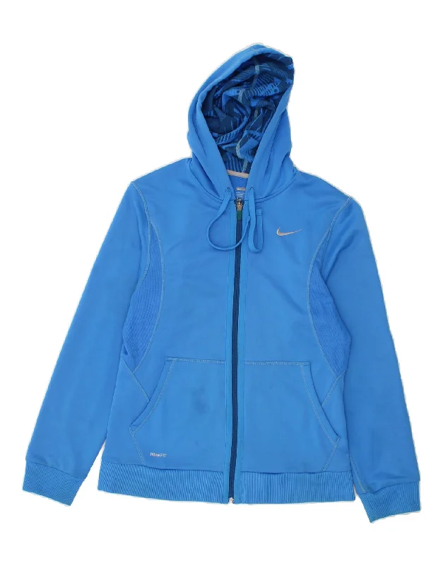 Can't Be Beat NIKE Womens sportswear Zip Hoodie Sweater UK 8/10 Small Blue Polyester