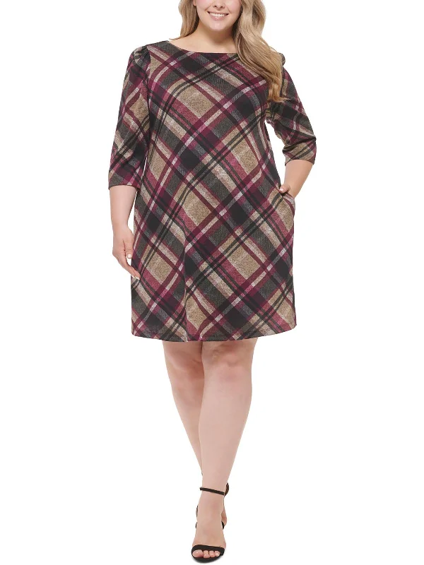 Stock Up and Save Plus Womens Knit Plaid Shift Dress