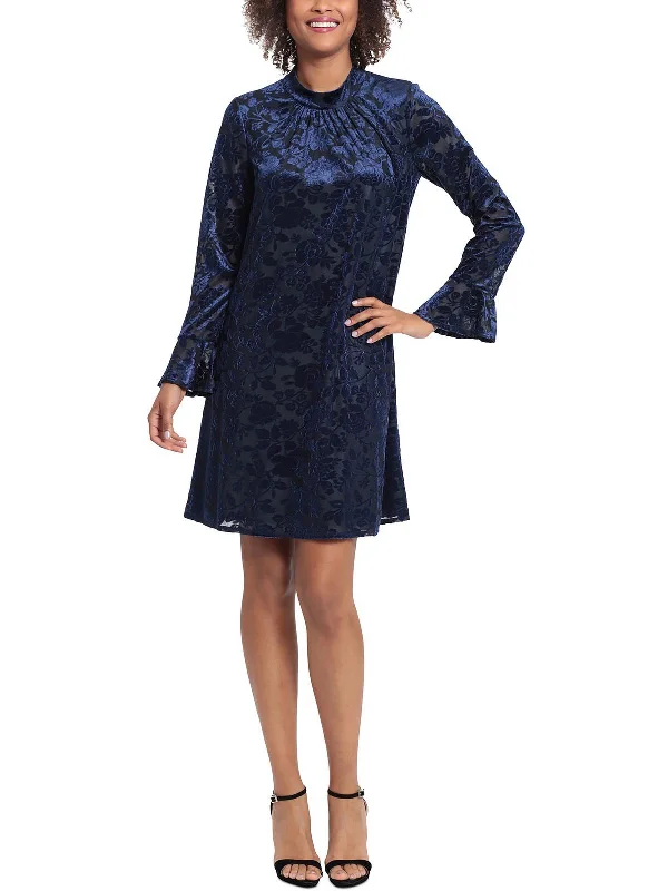 Holiday Sale Petites Womens Velvet Mini Shift Dress