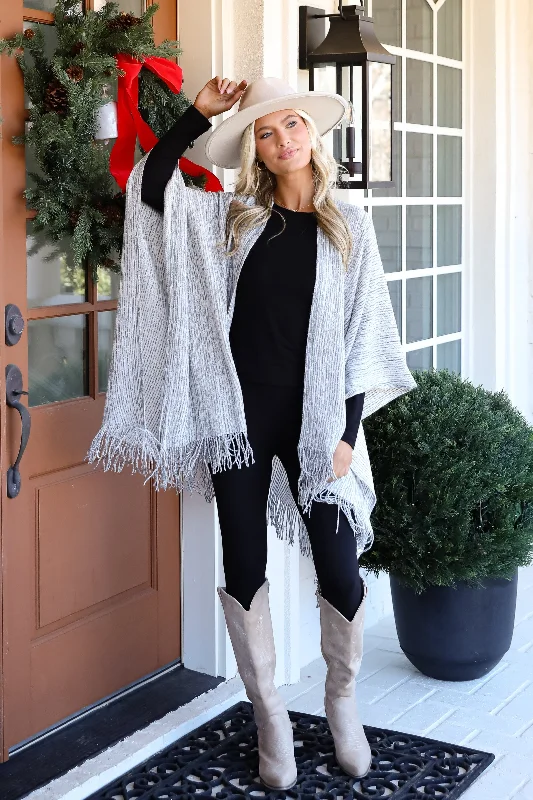 Act Now Cozy Afternoon Ivory Knit Fringe Shawl