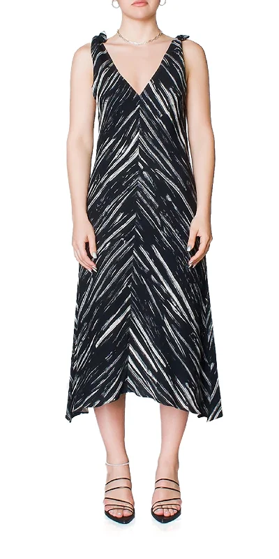 Daily Deals Brushstroke Sleeveless Knot Dress In Black/ecru Brushstroke