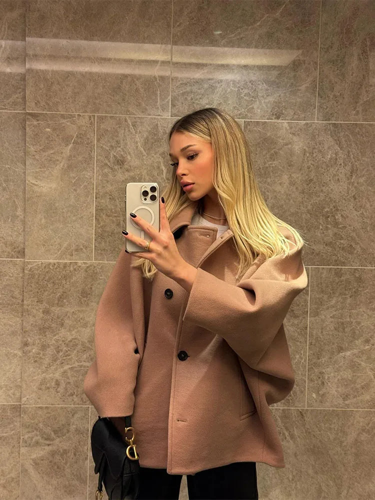 Don't Miss Loose Lapel Autumn Winter Long Single-breasted Elegant Solid Office Fashion Coat