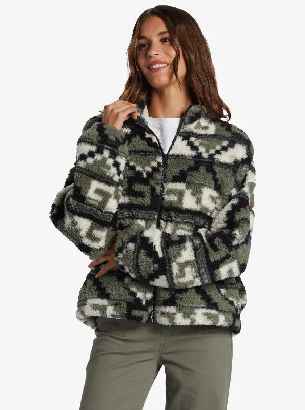 Epic Deals Off The Wave Sherpa Printed Full-Zip Fleece - Agave Green Taos Geo