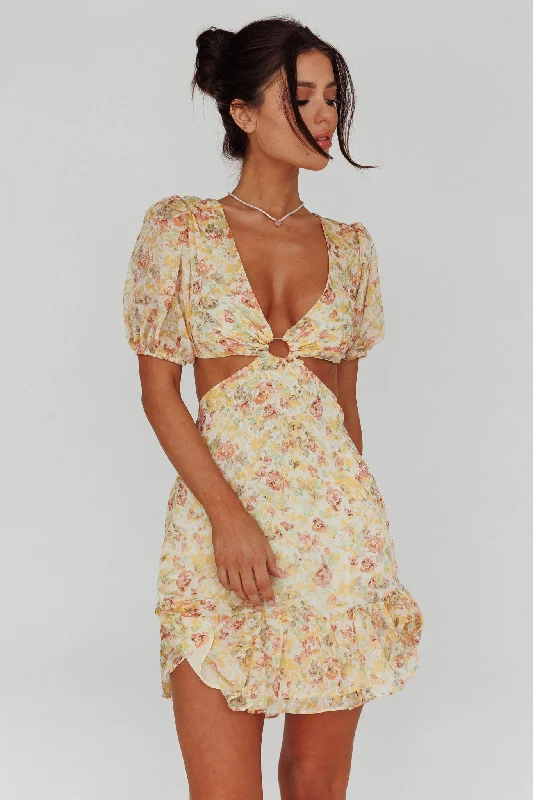 One-DAY Sale Graciele Laced Back Cut-Out Mini Dress Floral Orange