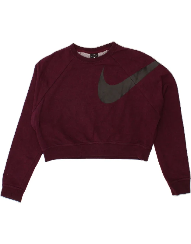 Year-End Clearance NIKE Womens Oversized Crop Graphic Sweatshirt Jumper UK 10 Small Burgundy