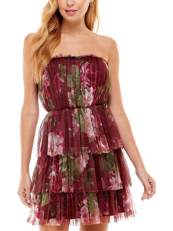 Online Exclusive Juniors Womens Floral Print Tiered Mini Dress