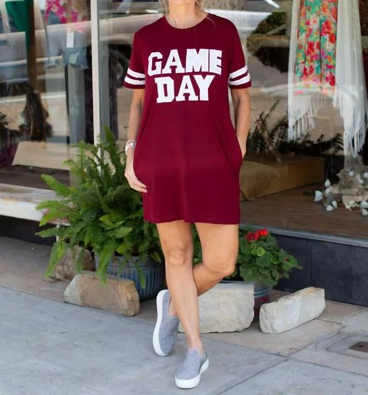 Limited Availability Game Day Sequin Tee Shirt Dress In Maroon