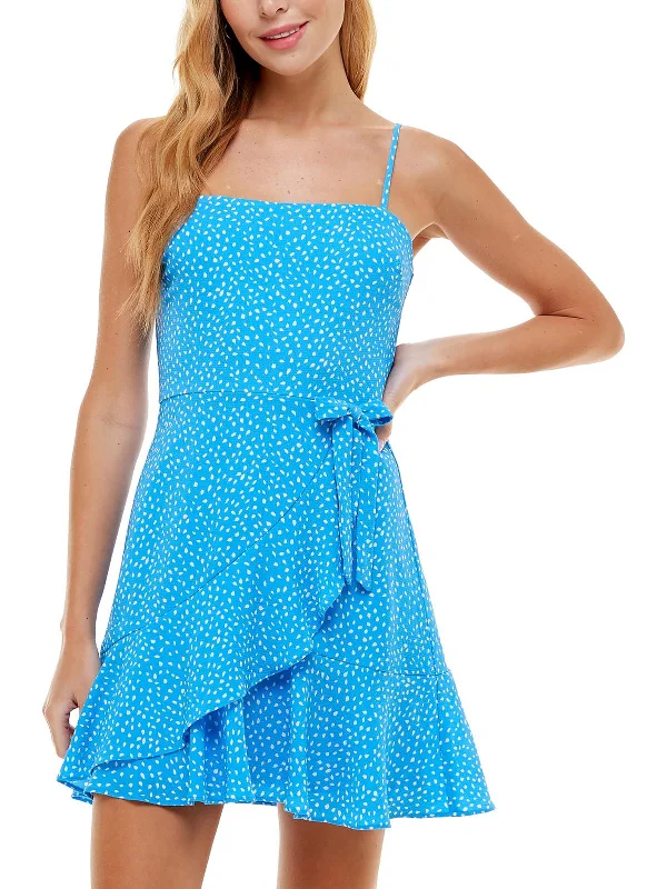 Price Slash Juniors Womens Crepe Polka Dot Fit & Flare Dress