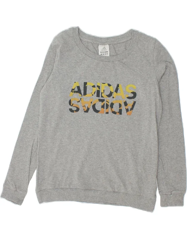 Seasonal Sale ADIDAS Womens Graphic Sweatshirt Jumper UK 10 Small Grey Cotton
